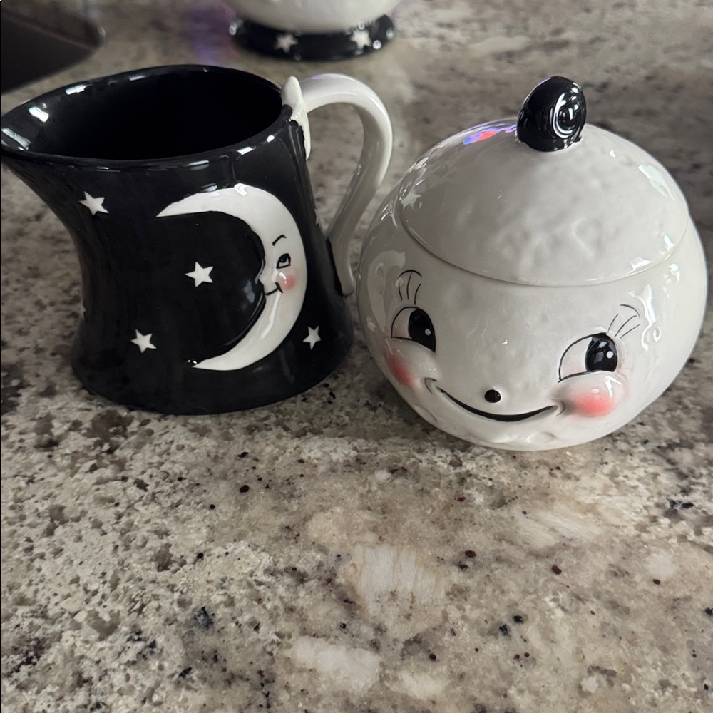 Carnival Cottage - Black and White Moon and Star Creamer and Sugar Set